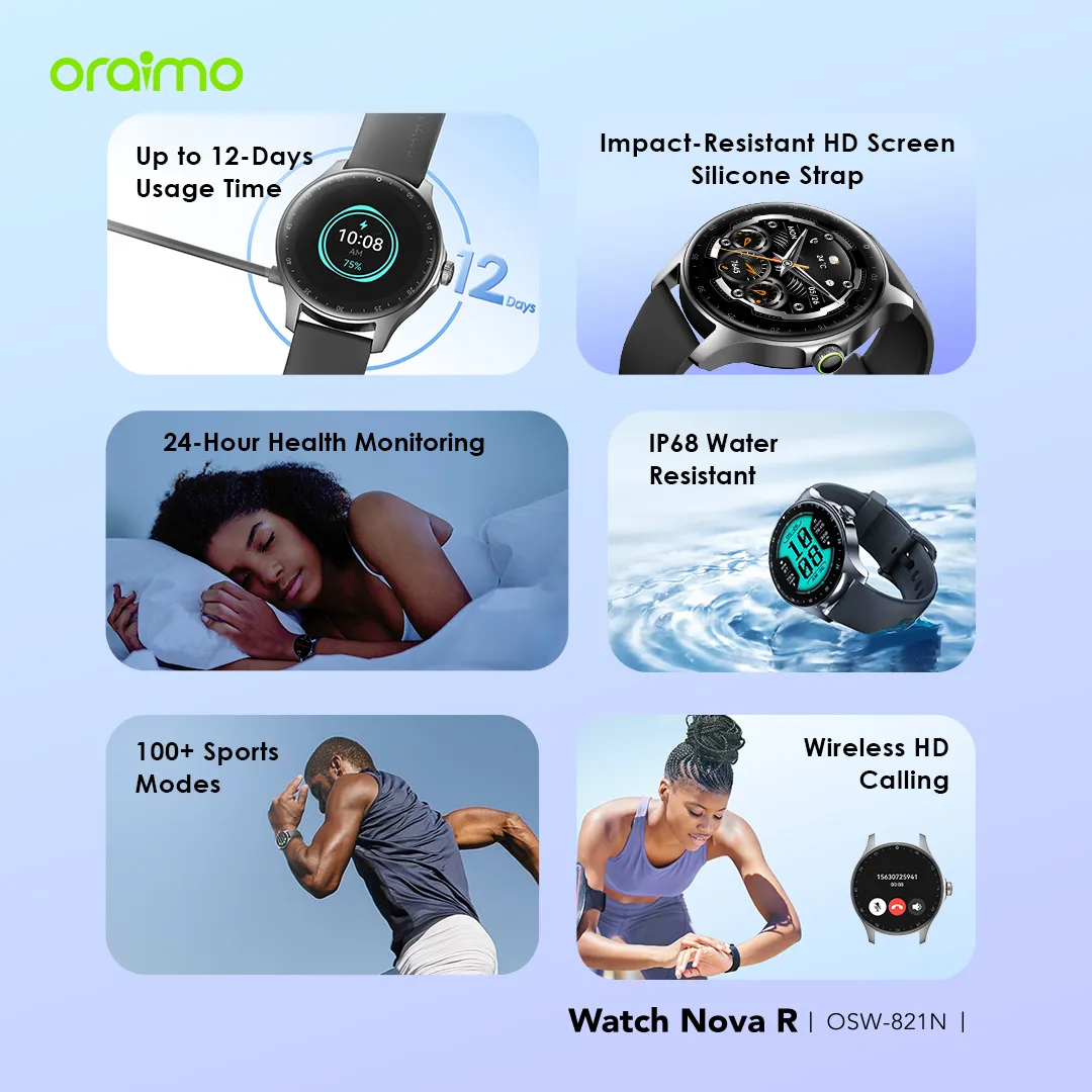 oraimo Watch Nova R 1.39'' Panda Glass IP68 Smart Watch OSW-821N 821n 8