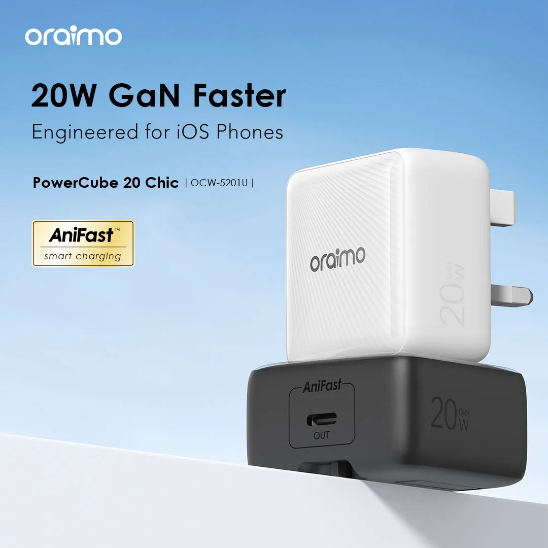 oraimo PowerCube 20 Chic 20W GaN Wall Charger Kit with Type-C to Lightning Cable OCW-5201U-CL55 OCW 5201U CL55 WHITE 1 1 1