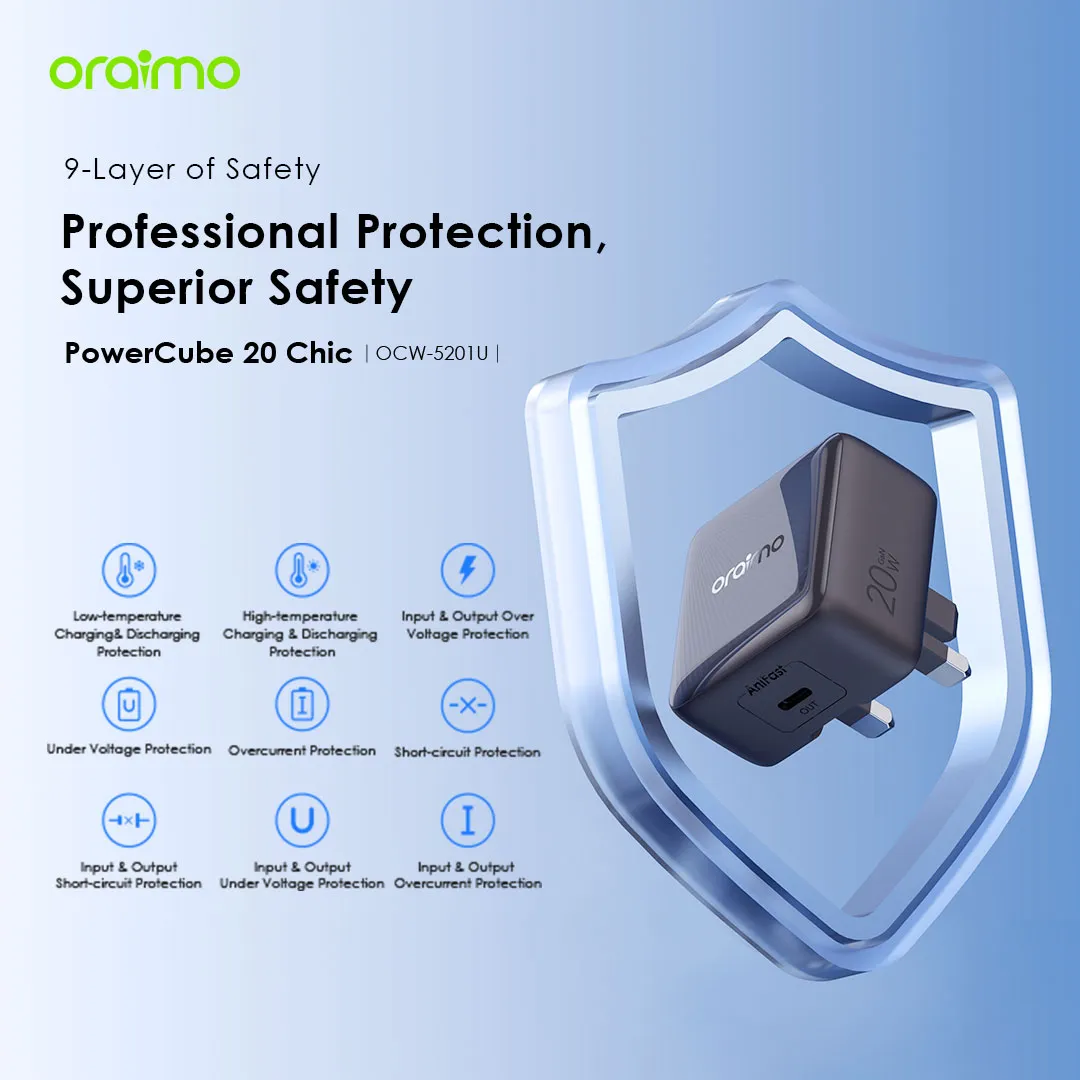oraimo PowerCube 20 Chic 20W GaN Wall Charger Kit with Type-C to Lightning Cable OCW-5201U-CL55 OCW 5201U CL55 WHITE 1 2 1