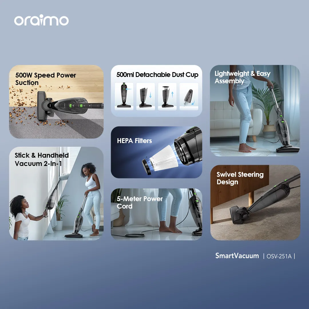 oraimo SmartVacuum Corded Vacuum Cleaner with 5m Cord, 500W High Speed Powerful Suction OSV-251A OSV 251A STICK VACUUM 10