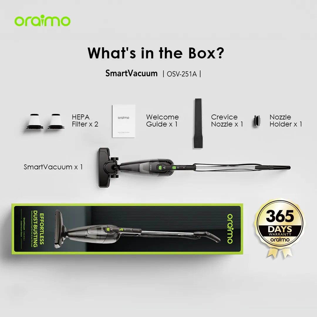oraimo SmartVacuum Corded Vacuum Cleaner with 5m Cord, 500W High Speed Powerful Suction OSV-251A OSV 251A STICK VACUUM 2