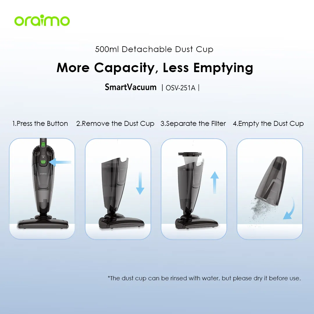 oraimo SmartVacuum Corded Vacuum Cleaner with 5m Cord, 500W High Speed Powerful Suction OSV-251A OSV 251A STICK VACUUM 4
