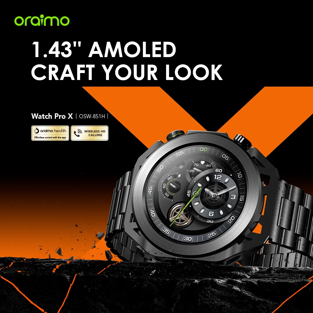 oraimo Watch Pro X 1.43'' Amoled IP68 Smart Watch with 2 Replaceable Watch Cases & Straps OSW-851H OSW 851H FB 1