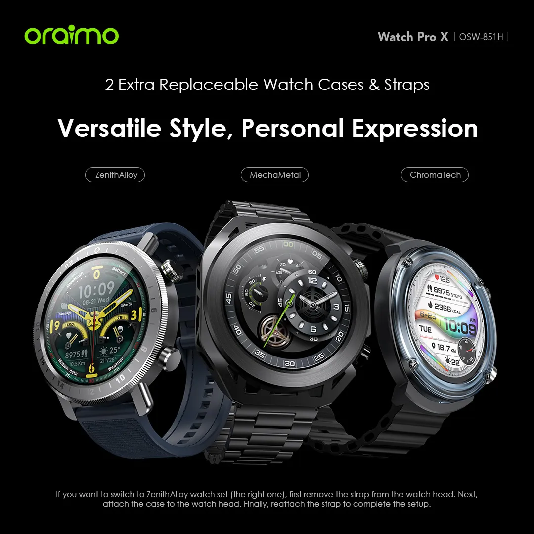 oraimo Watch Pro X 1.43'' Amoled IP68 Smart Watch with 2 Replaceable Watch Cases & Straps OSW-851H OSW 851H FB 5