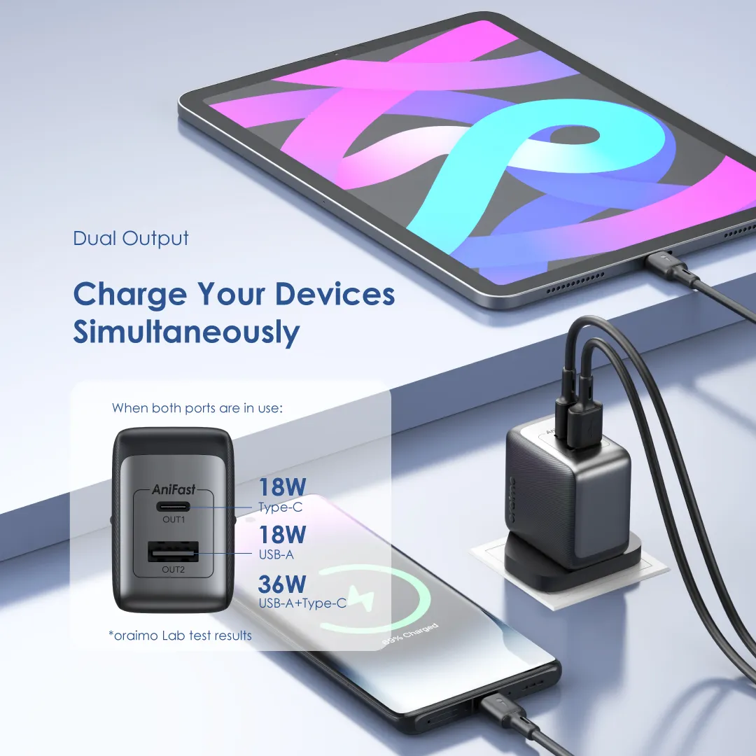 oraimo PowerGaN 36 Pro 36W Wall Charger Kit OCW-7331UN PowerGaN 36 Pro wall charger OCW 7331UN dual output