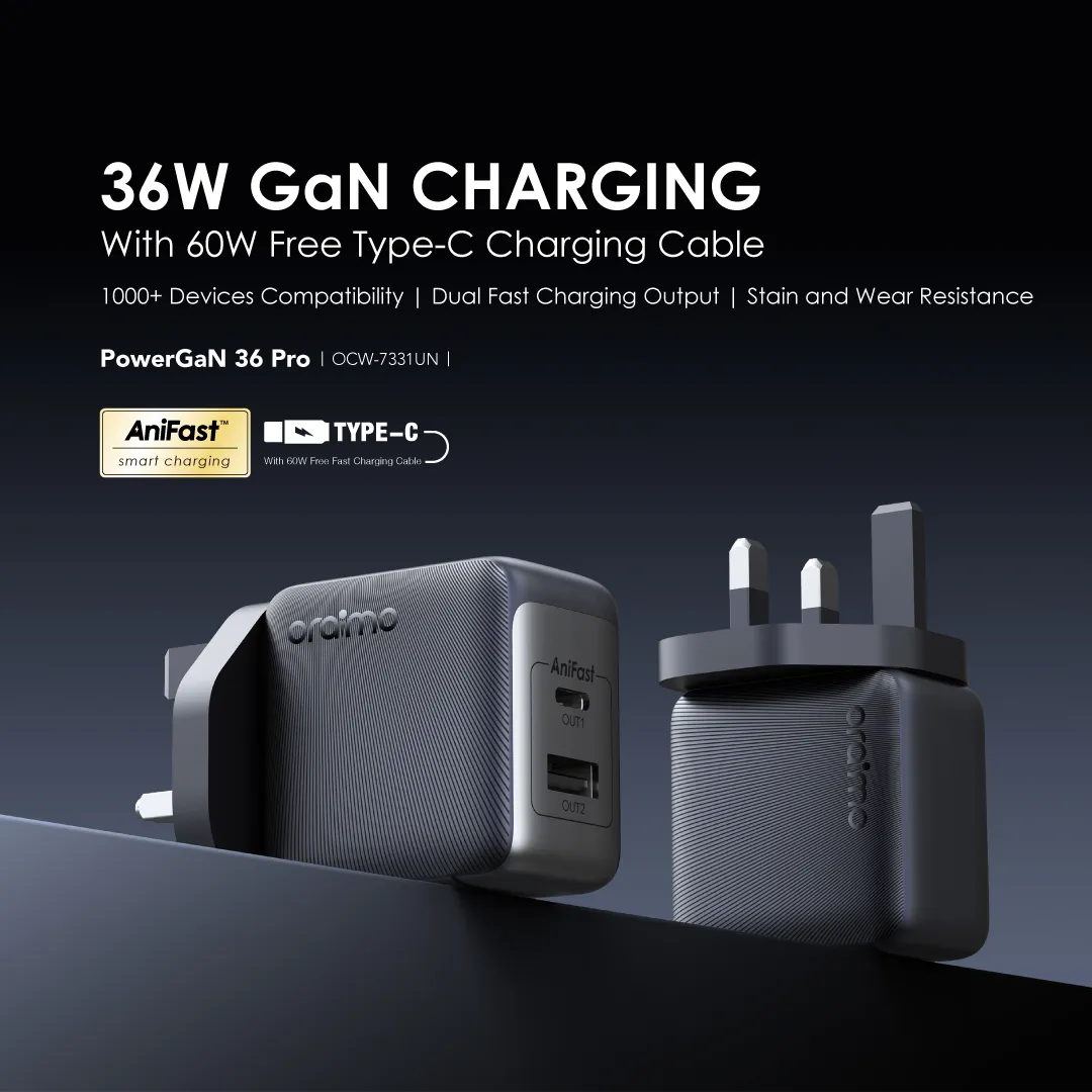 oraimo PowerGaN 36 Pro 36W Wall Charger Kit OCW-7331UN PowerGaN 36 Pro wall charger OCW 7331UN