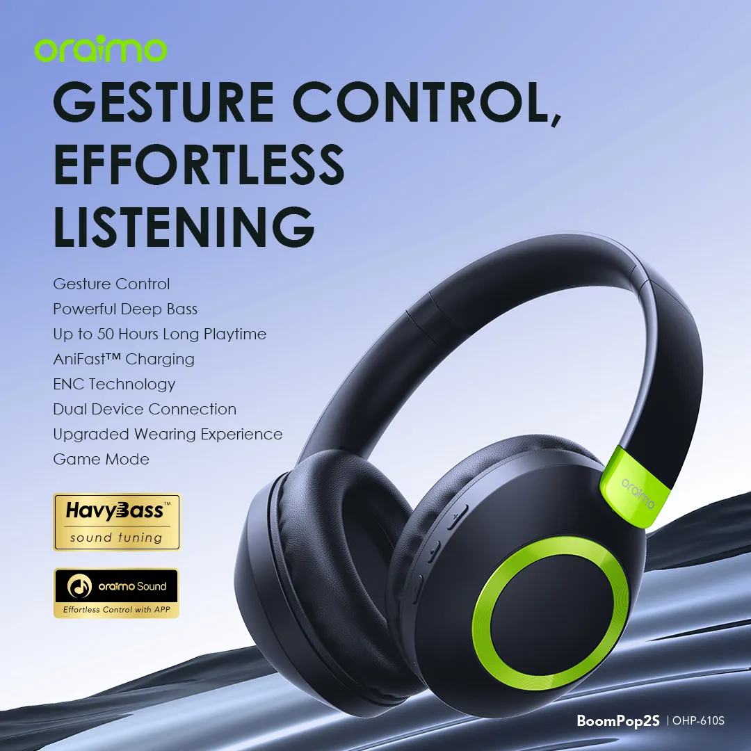 oraimo BoomPop2S ENC Over-Ear Wireless Headphones OHP-610S oraimo BoomPop2S ENC Over Ear Wireless Headphones ohp 610s 1