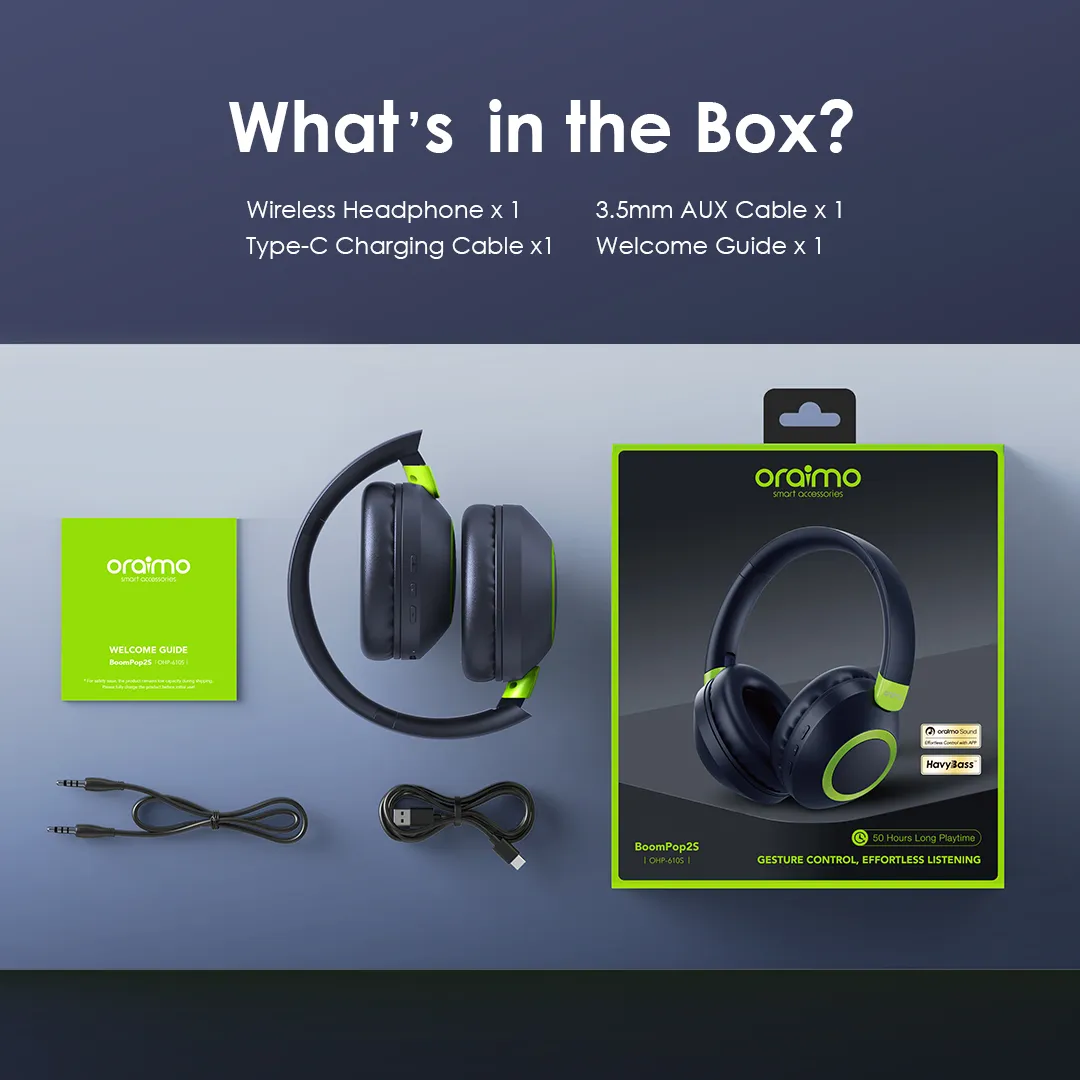 oraimo BoomPop2S ENC Over-Ear Wireless Headphones OHP-610S oraimo BoomPop2S ENC Over Ear Wireless Headphones ohp 610s 2