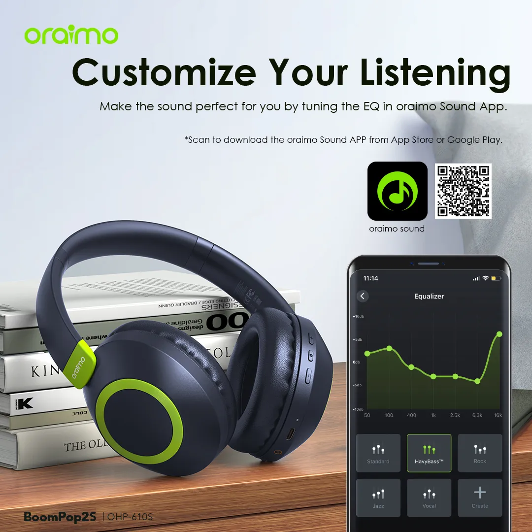 oraimo BoomPop2S ENC Over-Ear Wireless Headphones OHP-610S oraimo BoomPop2S ENC Over Ear Wireless Headphones ohp 610s 3
