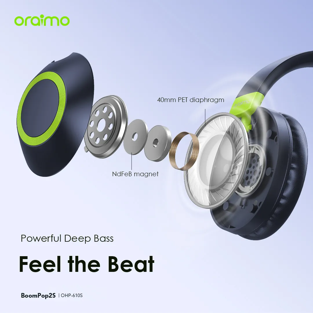 oraimo BoomPop2S ENC Over-Ear Wireless Headphones OHP-610S oraimo BoomPop2S ENC Over Ear Wireless Headphones ohp 610s 9