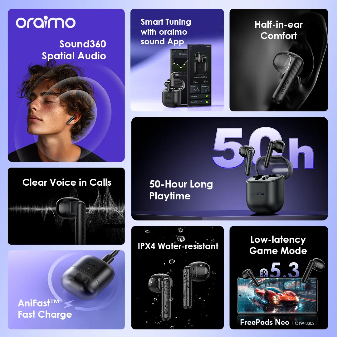 oraimo FreePods Neo Half In Ear True Wireless Earbuds OTW-330S oraimo FreePods Neo Half In Ear True Wireless Earbuds otw 330s 12