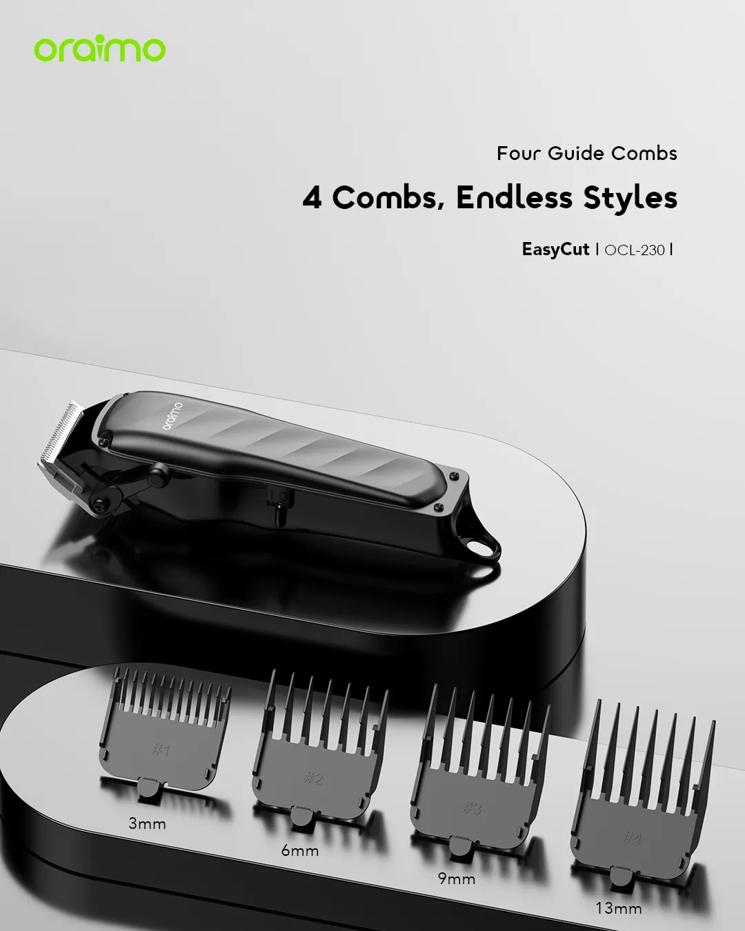 oraimo EasyCut Super Powerful Adjustable Hair Clipper OCL-230 oraimo Hair Clipper EasyCut OCL 230 Four Guide Combs