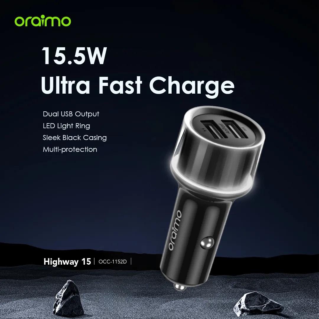oraimo Highway 15 15.5W Car Charger with 3-in-1 Cable OCC-1152D oraimo Highway 15 15.5W Car Charger with 3 in 1 Cable OCC 1152D