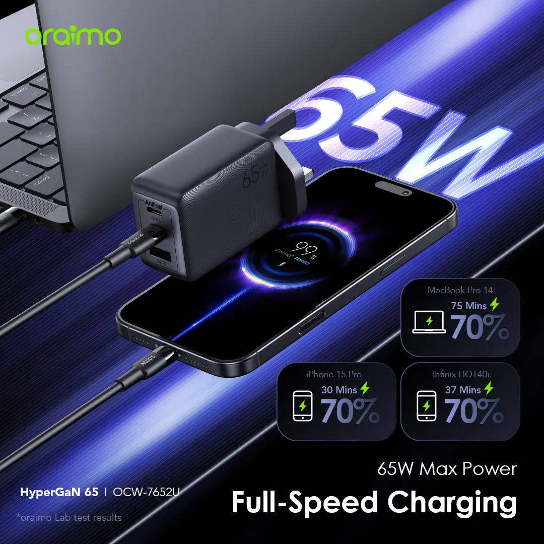 oraimo HyperGaN 65 65W GaN Wall Charger Kit with 100W CC Cable OCW-7652U oraimo HyperGaN 65 65W GaN Wall Charger Kit with 100W CC Cable OCW 7652U 10