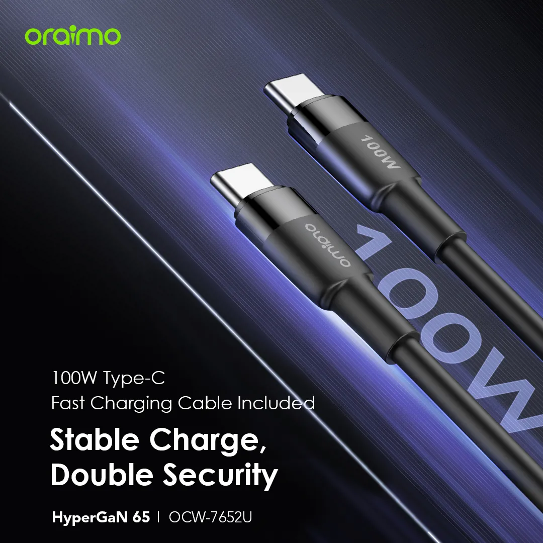oraimo HyperGaN 65 65W GaN Wall Charger Kit with 100W CC Cable OCW-7652U oraimo HyperGaN 65 65W GaN Wall Charger Kit with 100W CC Cable OCW 7652U 4