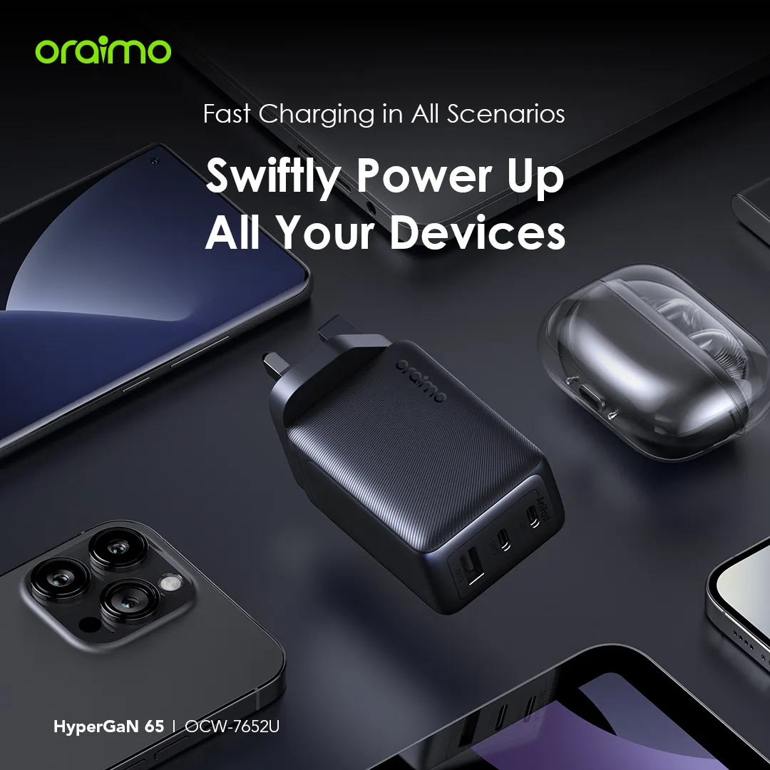 oraimo HyperGaN 65 65W GaN Wall Charger Kit with 100W CC Cable OCW-7652U oraimo HyperGaN 65 65W GaN Wall Charger Kit with 100W CC Cable OCW 7652U 6