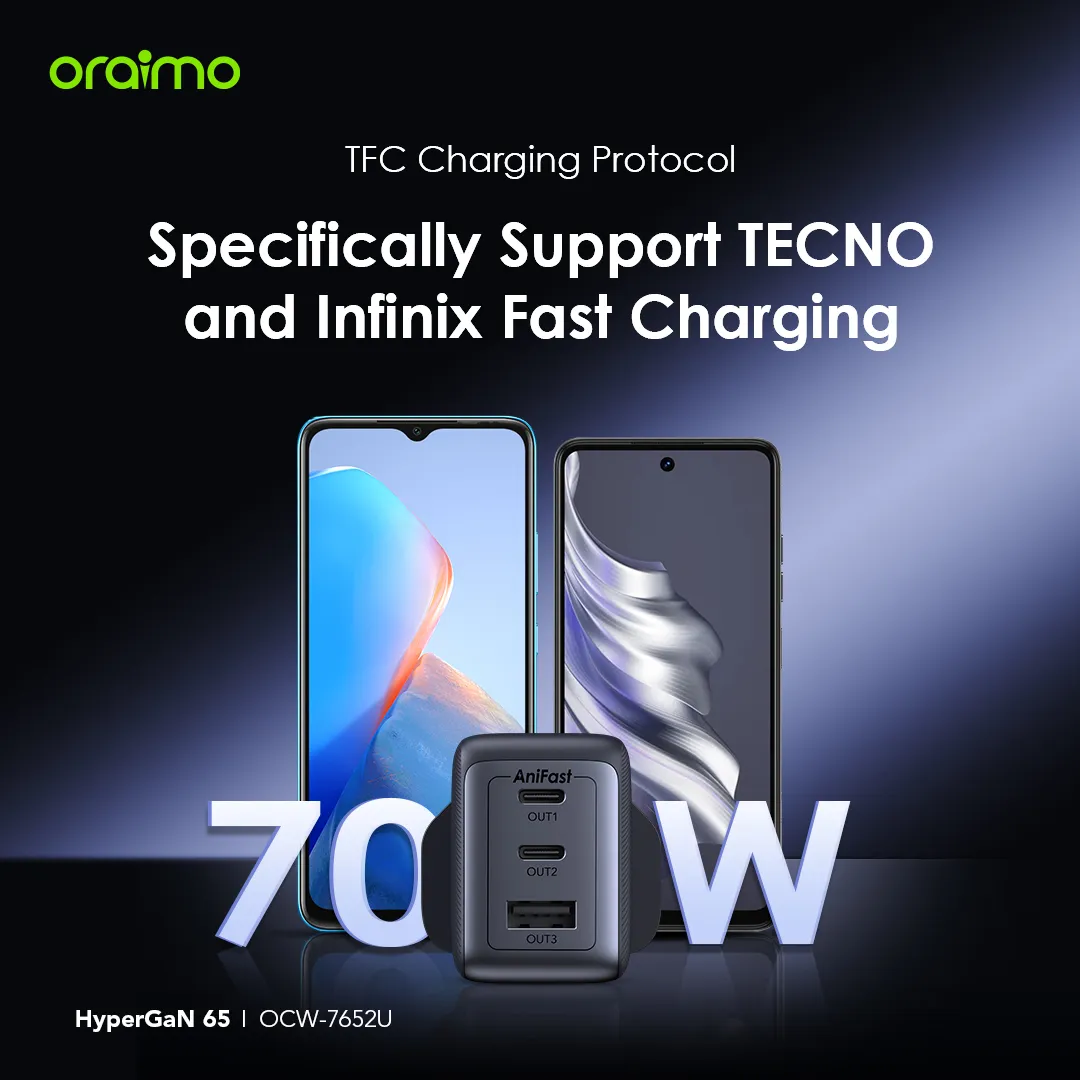 oraimo HyperGaN 65 65W GaN Wall Charger Kit with 100W CC Cable OCW-7652U oraimo HyperGaN 65 65W GaN Wall Charger Kit with 100W CC Cable OCW 7652U 7