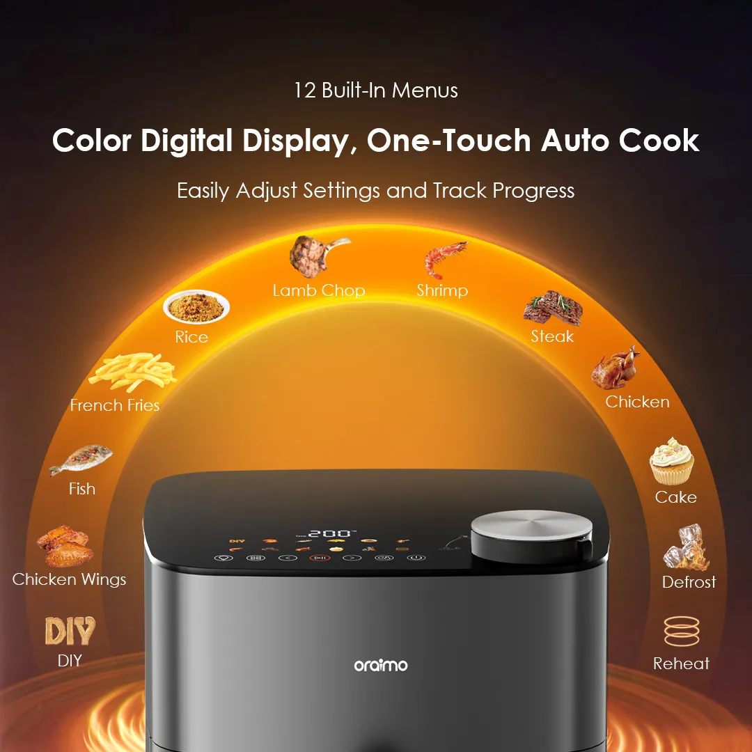 oraimo NutriFry Max 8L 2000W Air Fryer OAF-501A oraimo Nutrifry Max Air Fryer OAF 501A color digital display 12 menus
