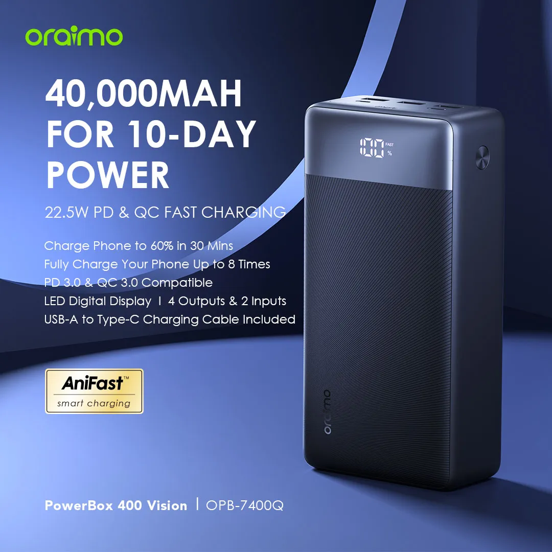oraimo PowerBox 400 Vision 40000mAh 22.5W Power Bank OPB-7400Q oraimo PowerBox 400 Vision 40000mAh 22.5W Power Bank opb 7400Q 1