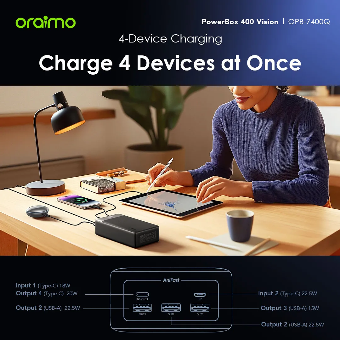 oraimo PowerBox 400 Vision 40000mAh 22.5W Power Bank OPB-7400Q oraimo PowerBox 400 Vision 40000mAh 22.5W Power Bank opb 7400Q 5