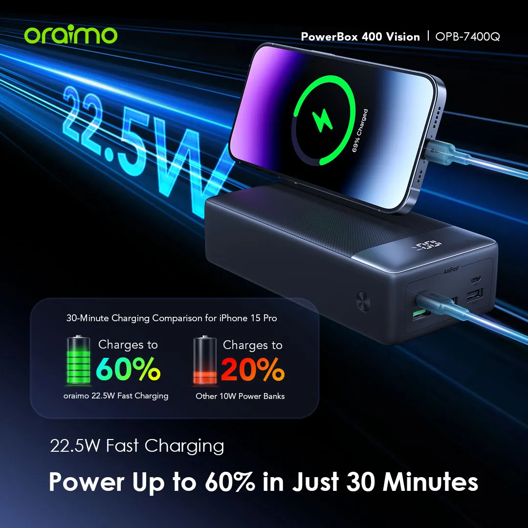 oraimo PowerBox 400 Vision 40000mAh 22.5W Power Bank OPB-7400Q oraimo PowerBox 400 Vision 40000mAh 22.5W Power Bank opb 7400Q 8