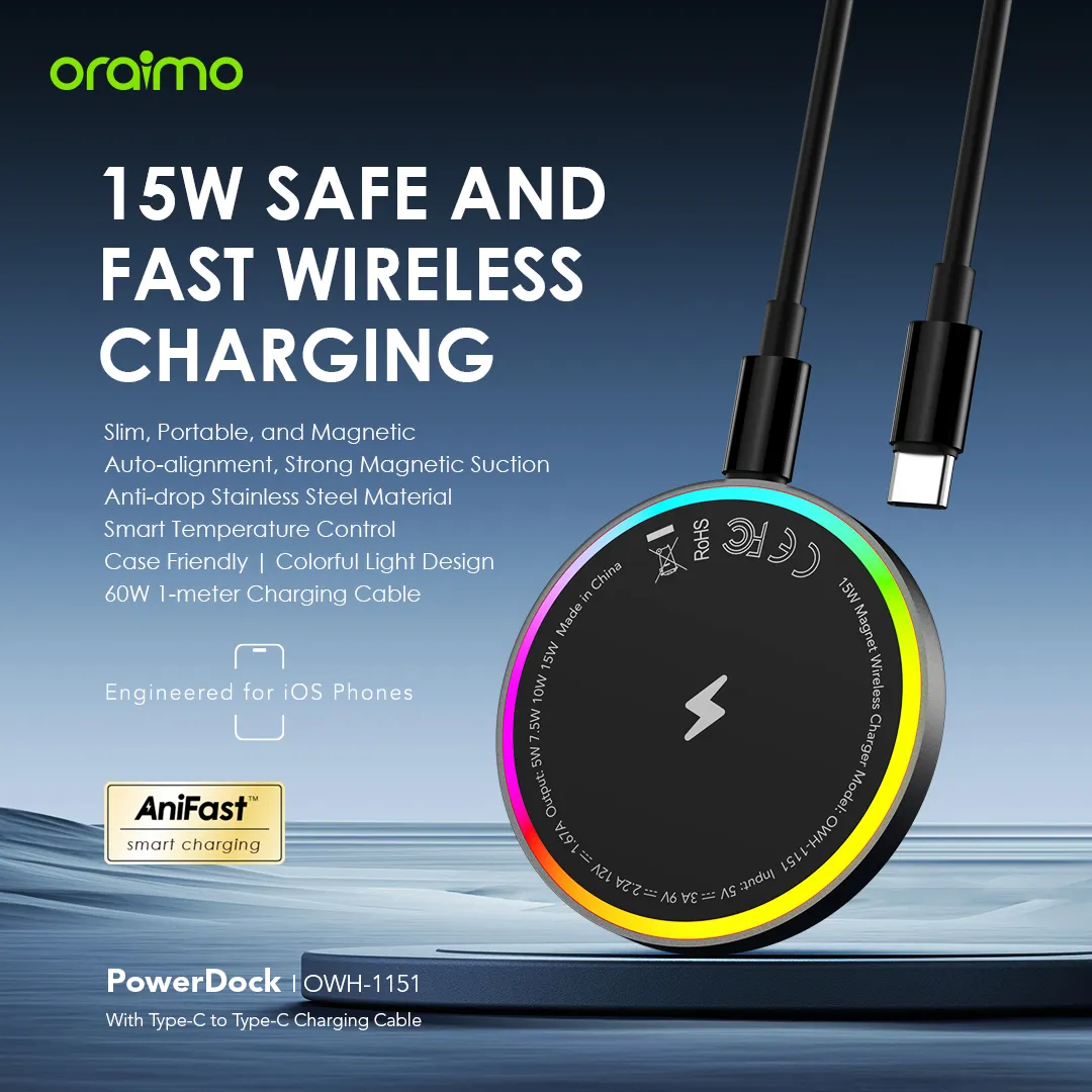 oraimo PowerDock 15W Magnetic Wireless Charging Pad OWH-1151 oraimo PowerDock 15W Magnetic Wireless Charging Pad owh 1151 1