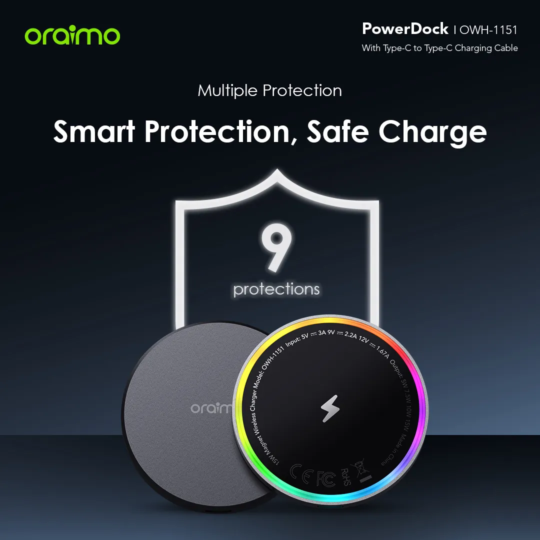 oraimo PowerDock 15W Magnetic Wireless Charging Pad OWH-1151 oraimo PowerDock 15W Magnetic Wireless Charging Pad owh 1151 3