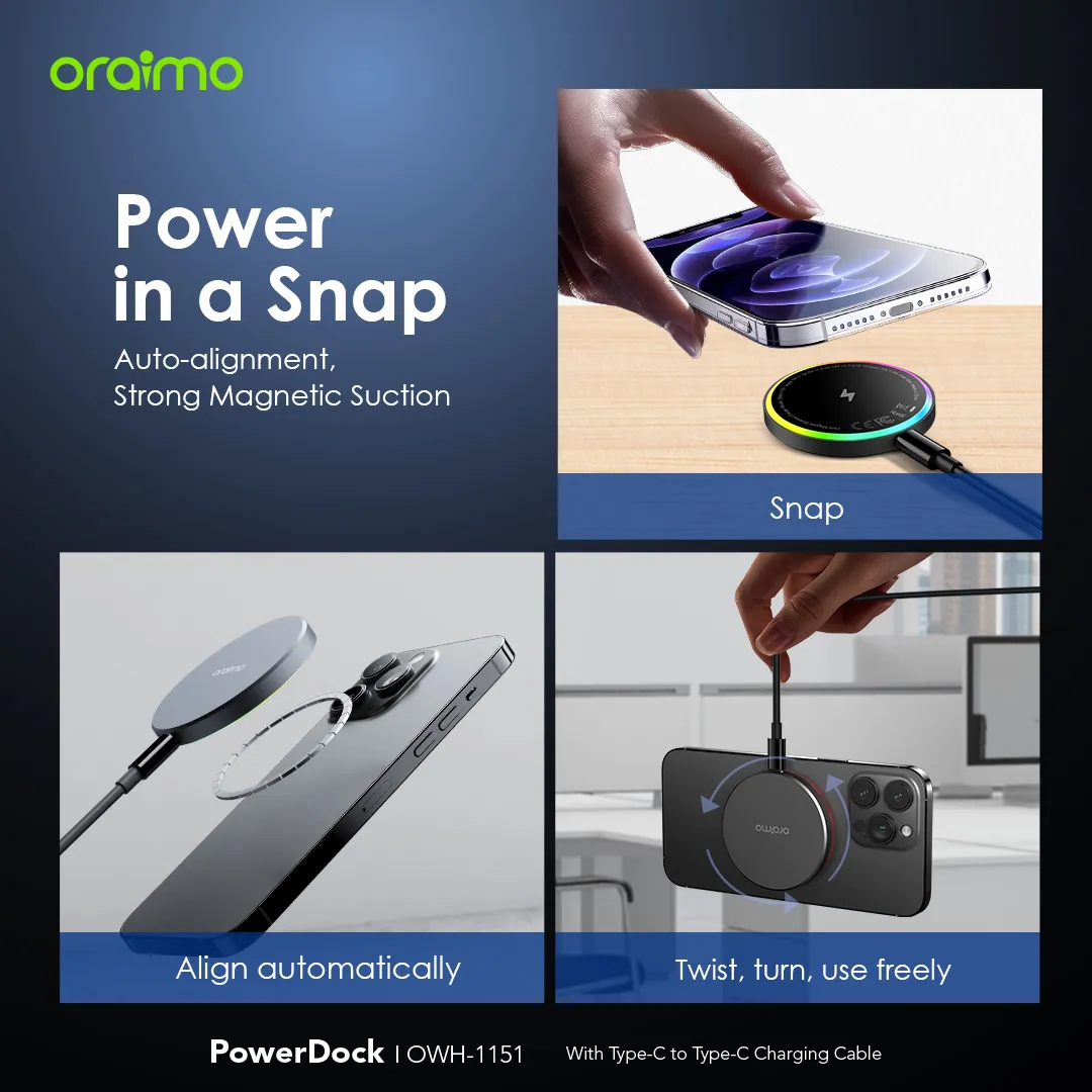 oraimo PowerDock 15W Magnetic Wireless Charging Pad OWH-1151 oraimo PowerDock 15W Magnetic Wireless Charging Pad owh 1151 6