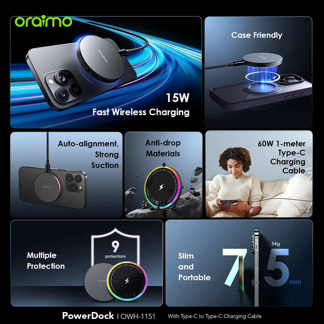 oraimo PowerDock 15W Magnetic Wireless Charging Pad OWH-1151 oraimo PowerDock 15W Magnetic Wireless Charging Pad owh 1151 9