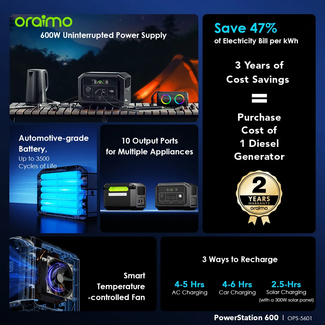 oraimo Powerstation 600 600W Portable Power Station OPS-5601 oraimo Powerstation 600 600W Portable Power Station ops 5601U 12