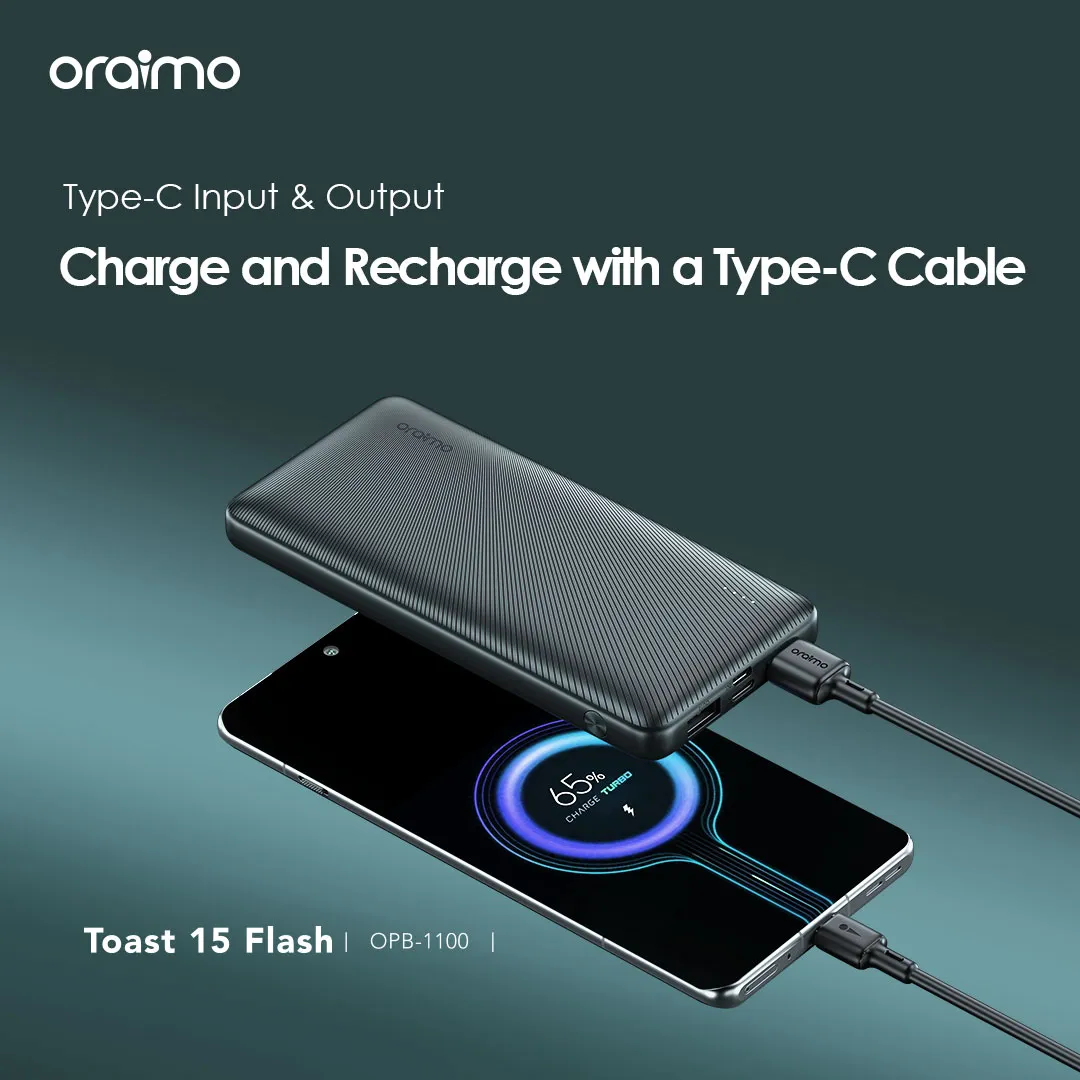 Oraimo Toast 15 Flash 10000mAh Power Banks Type-C In & Out OPB-1100 oraimo Toast 15 Flash 10000mAh OPB 1100 4