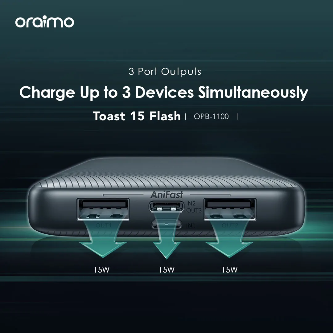Oraimo Toast 15 Flash 10000mAh Power Banks Type-C In & Out OPB-1100 oraimo Toast 15 Flash 10000mAh OPB 1100 8