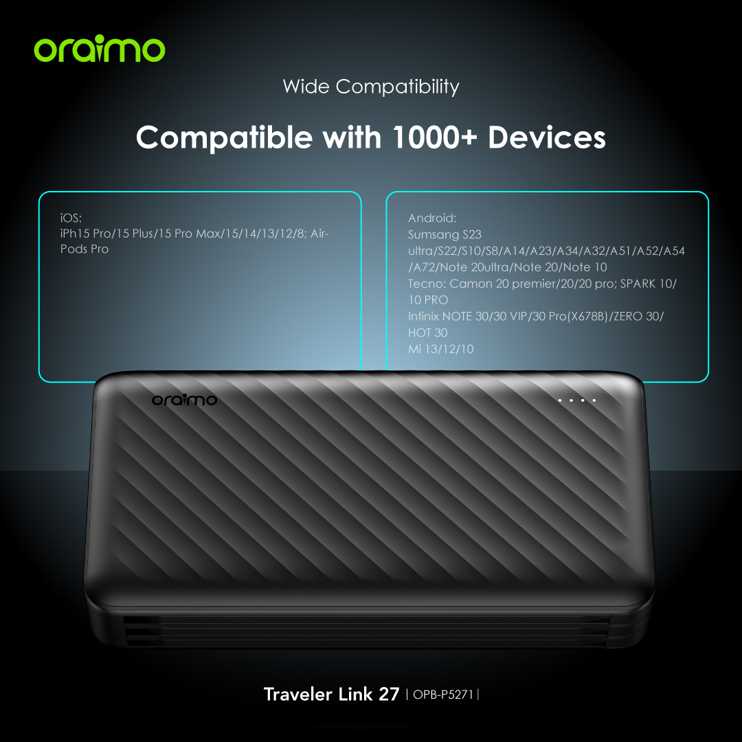 oraimo Traveler Link 27 27000mAh 12W Power Bank OPB-P5271 oraimo Traveler Link 27 27000mAh 12W Power Bank OPB P5217 3
