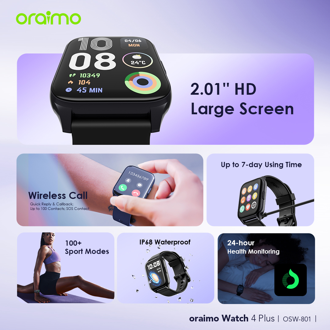 oraimo Watch 4 Plus 2.01″ HD IP68 Smart Watch OSW-801 oraimo Watch 4 Plus 2.01″ HD IP68 Smart Watch osw 801 11