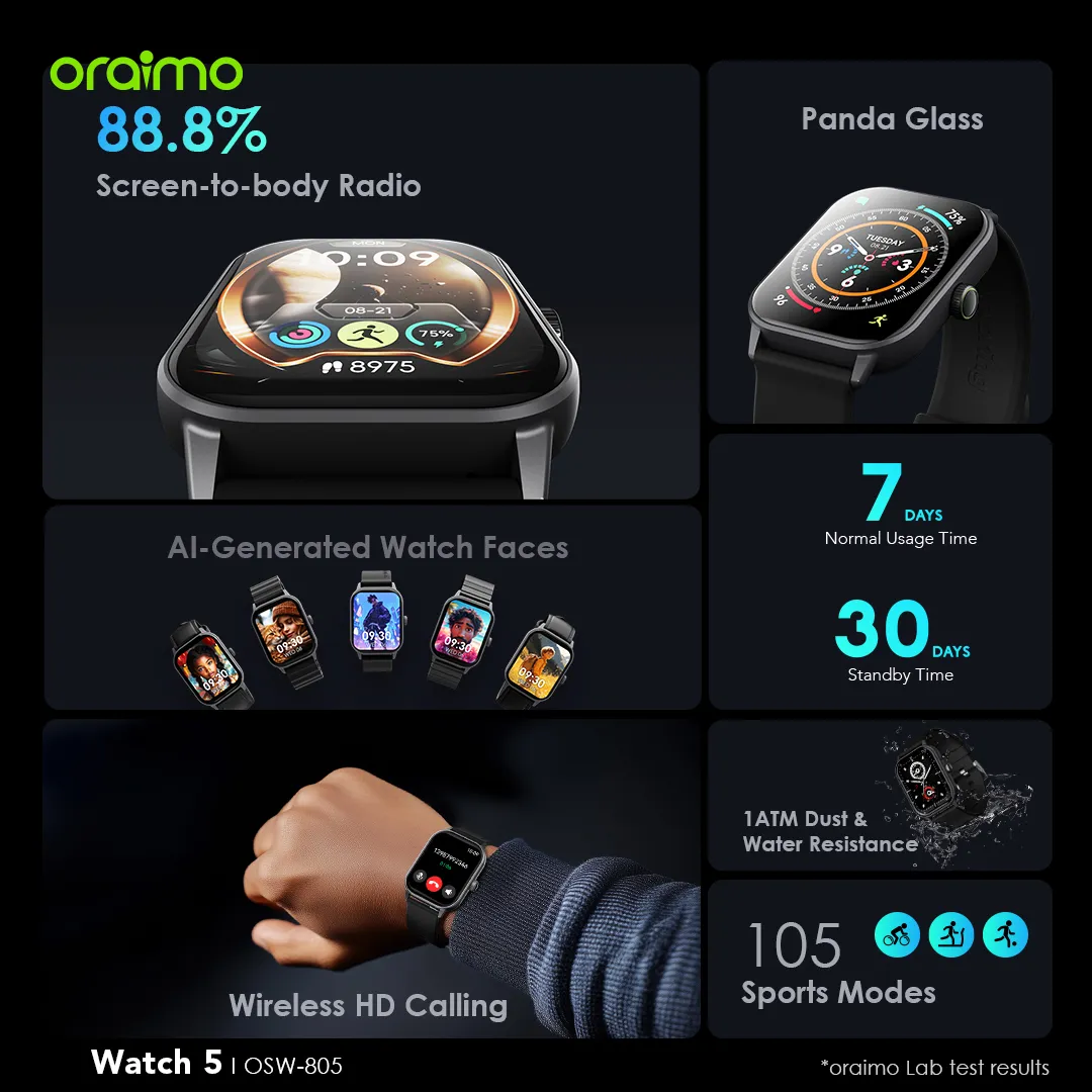 oraimo Watch 5 2.01" HD Panda Glass 1ATM Smart Watch OSW-805 oraimo Watch 5 2.01 HD Panda Glass 1ATM Smart Watch osw 805 13