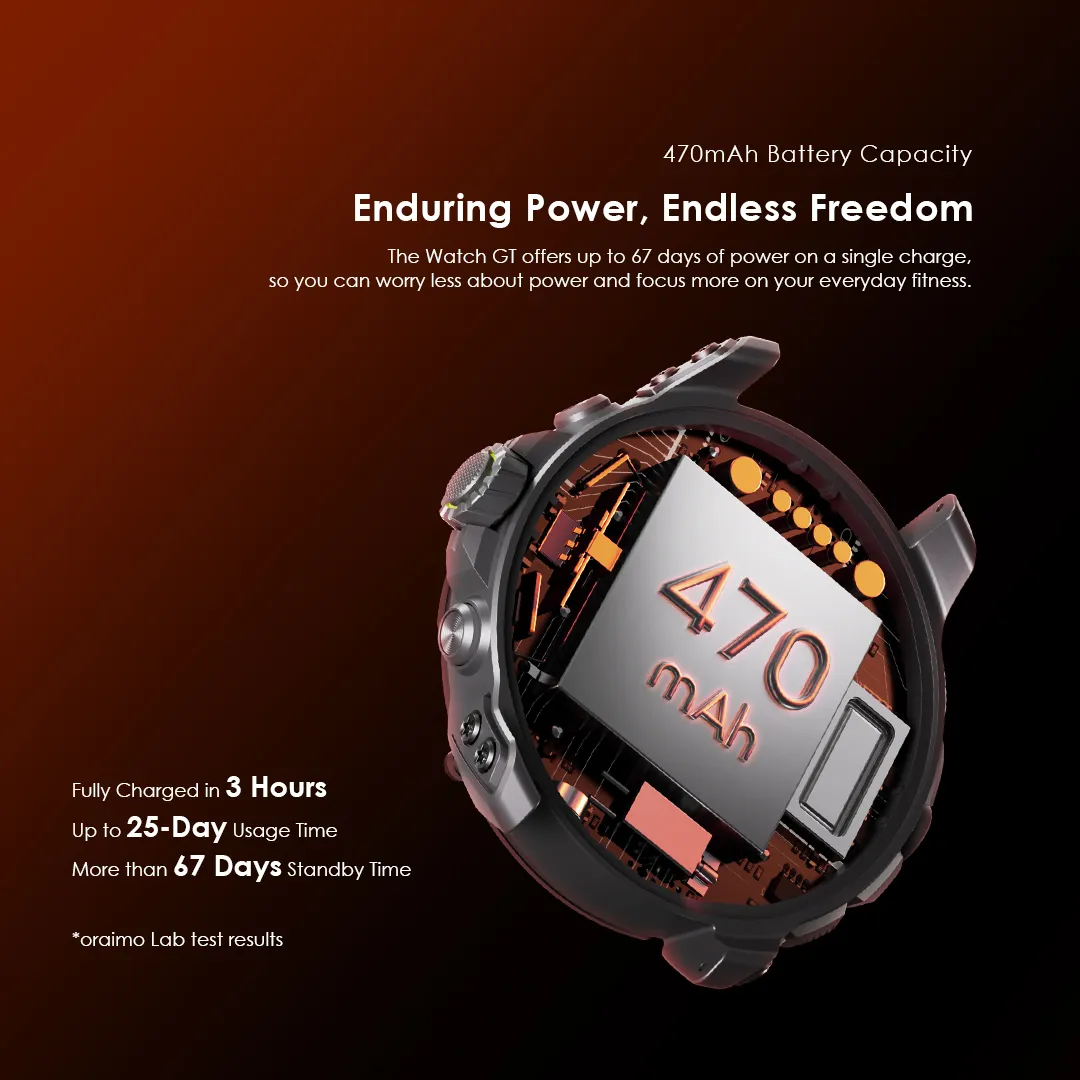 oraimo Watch GT 1.43" AMOLED 3ATM GPS Smart Watch with 2 Replaceable Straps OSW-852H oraimo Watch GT OSW 852H smart watch 470mah battery life