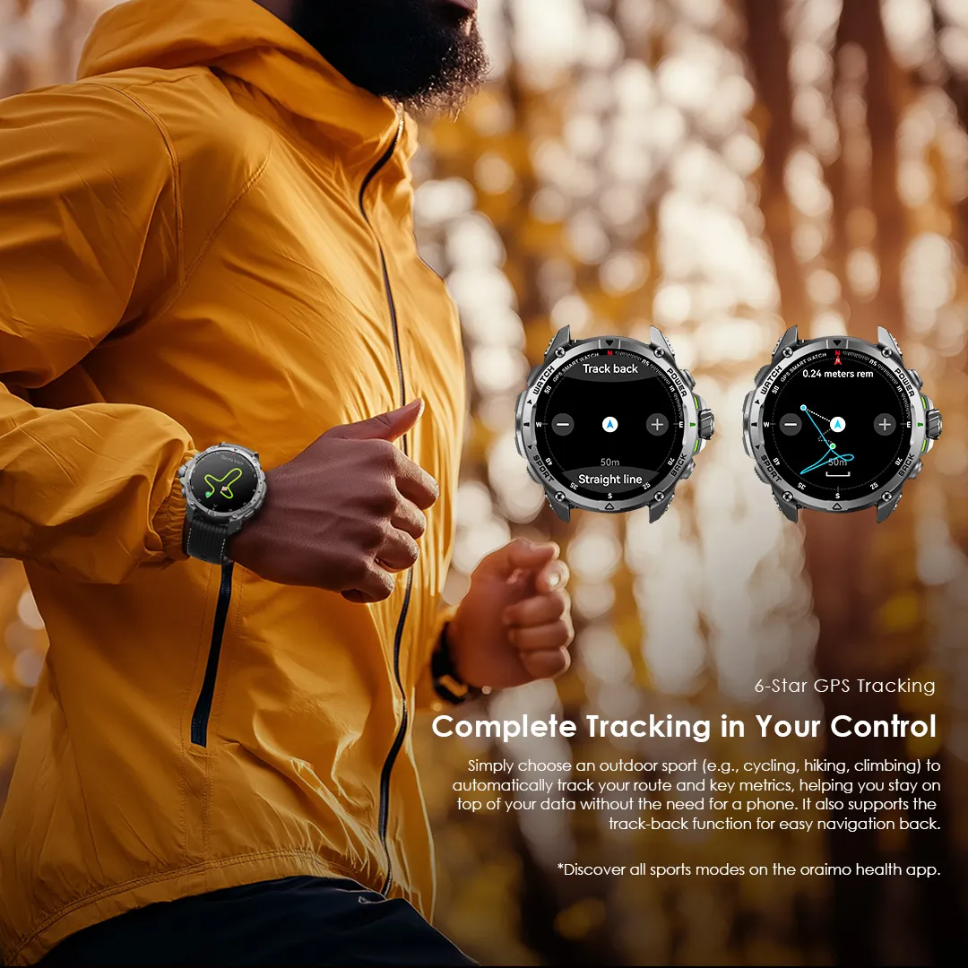 oraimo Watch GT 1.43" AMOLED 3ATM GPS Smart Watch with 2 Replaceable Straps OSW-852H oraimo Watch GT OSW 852H smart watch 6 star GPS