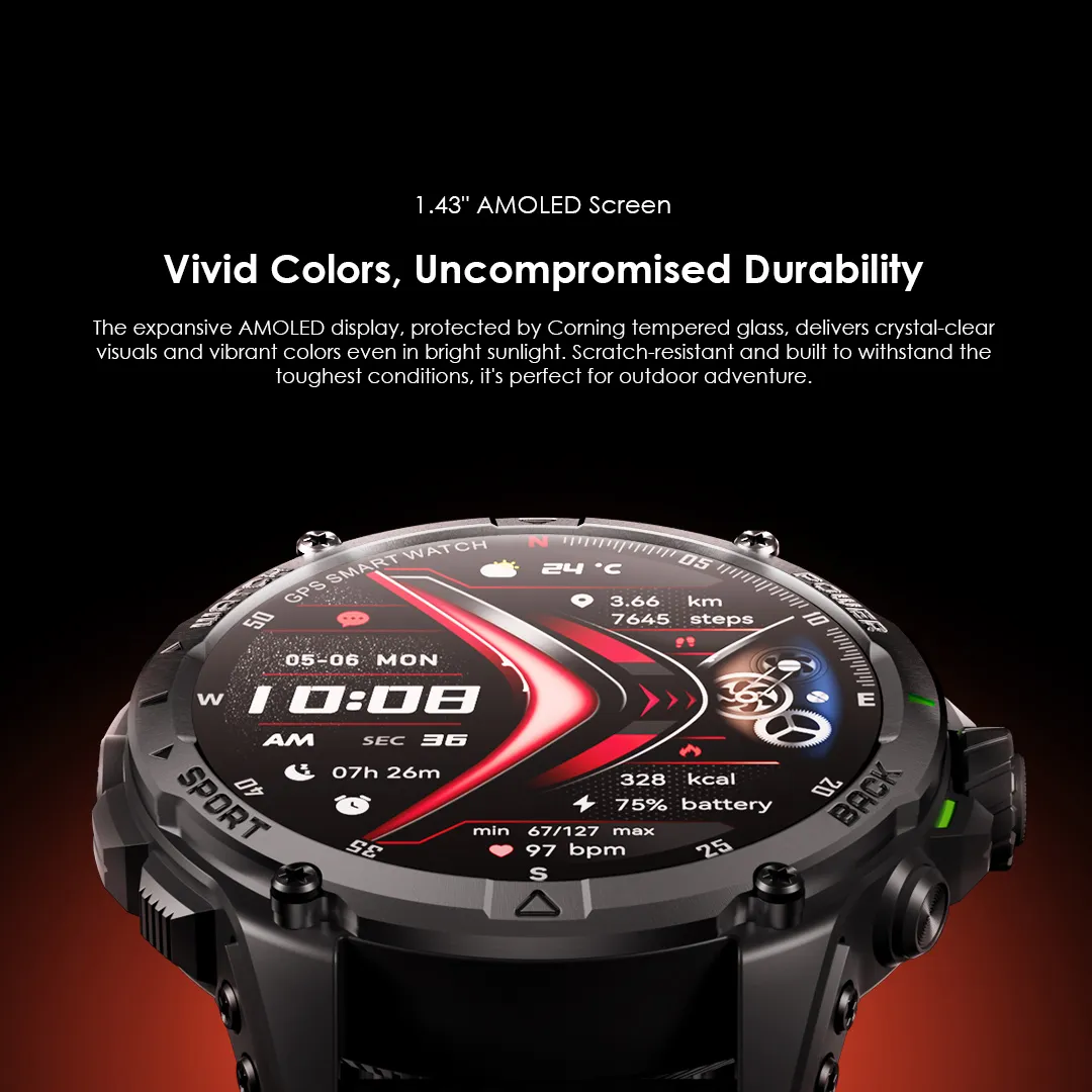 oraimo Watch GT 1.43" AMOLED 3ATM GPS Smart Watch with 2 Replaceable Straps OSW-852H oraimo Watch GT OSW 852H smart watch amoled