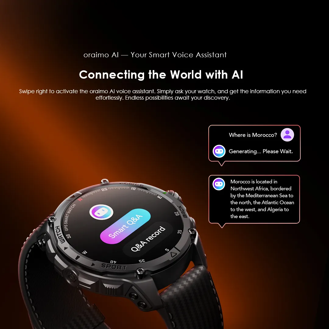 oraimo Watch GT 1.43" AMOLED 3ATM GPS Smart Watch with 2 Replaceable Straps OSW-852H oraimo Watch GT OSW 852H smart watch oraimo AI