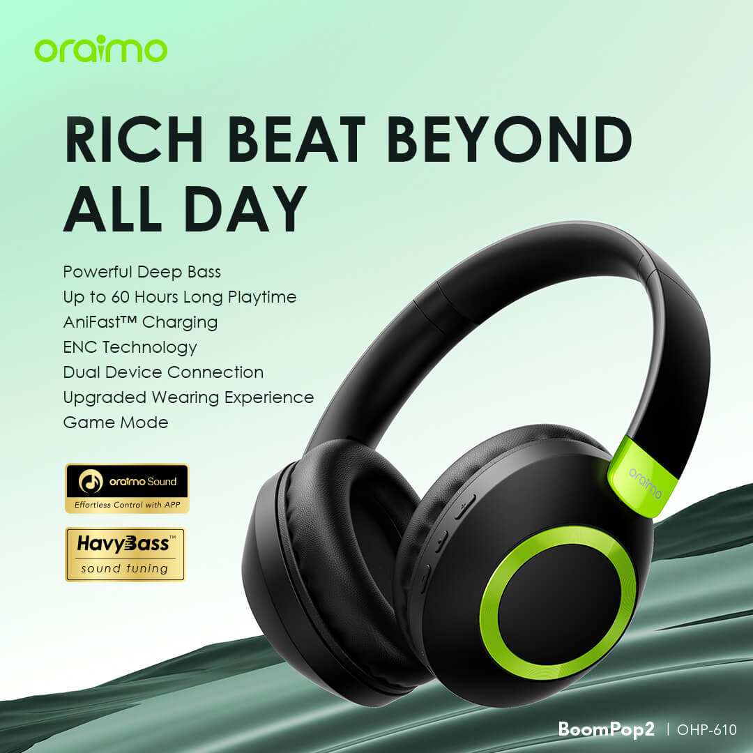 oraimo oraimo BoomPop 2 ENC Over-Ear Wireless Headphones OHP-610 oraimo oraimo BoomPop 2 ENC Over Ear Wireless Headphones ohp 610 1