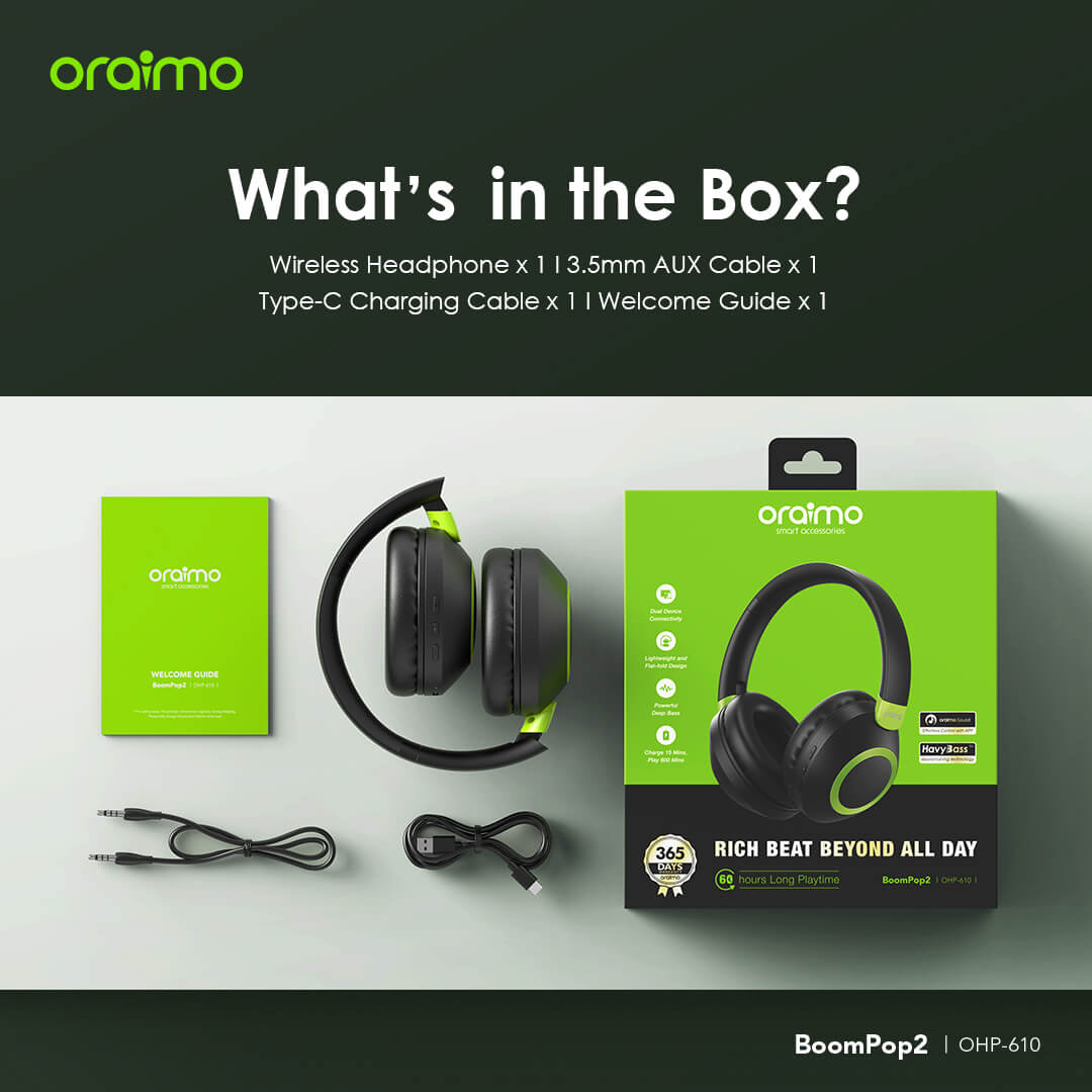 oraimo oraimo BoomPop 2 ENC Over-Ear Wireless Headphones OHP-610 oraimo oraimo BoomPop 2 ENC Over Ear Wireless Headphones ohp 610 2