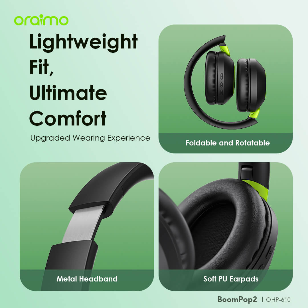 oraimo oraimo BoomPop 2 ENC Over-Ear Wireless Headphones OHP-610 oraimo oraimo BoomPop 2 ENC Over Ear Wireless Headphones ohp 610 6