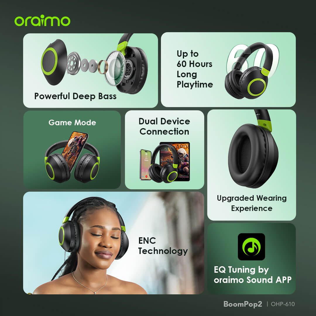 oraimo oraimo BoomPop 2 ENC Over-Ear Wireless Headphones OHP-610 oraimo oraimo BoomPop 2 ENC Over Ear Wireless Headphones ohp 610 9