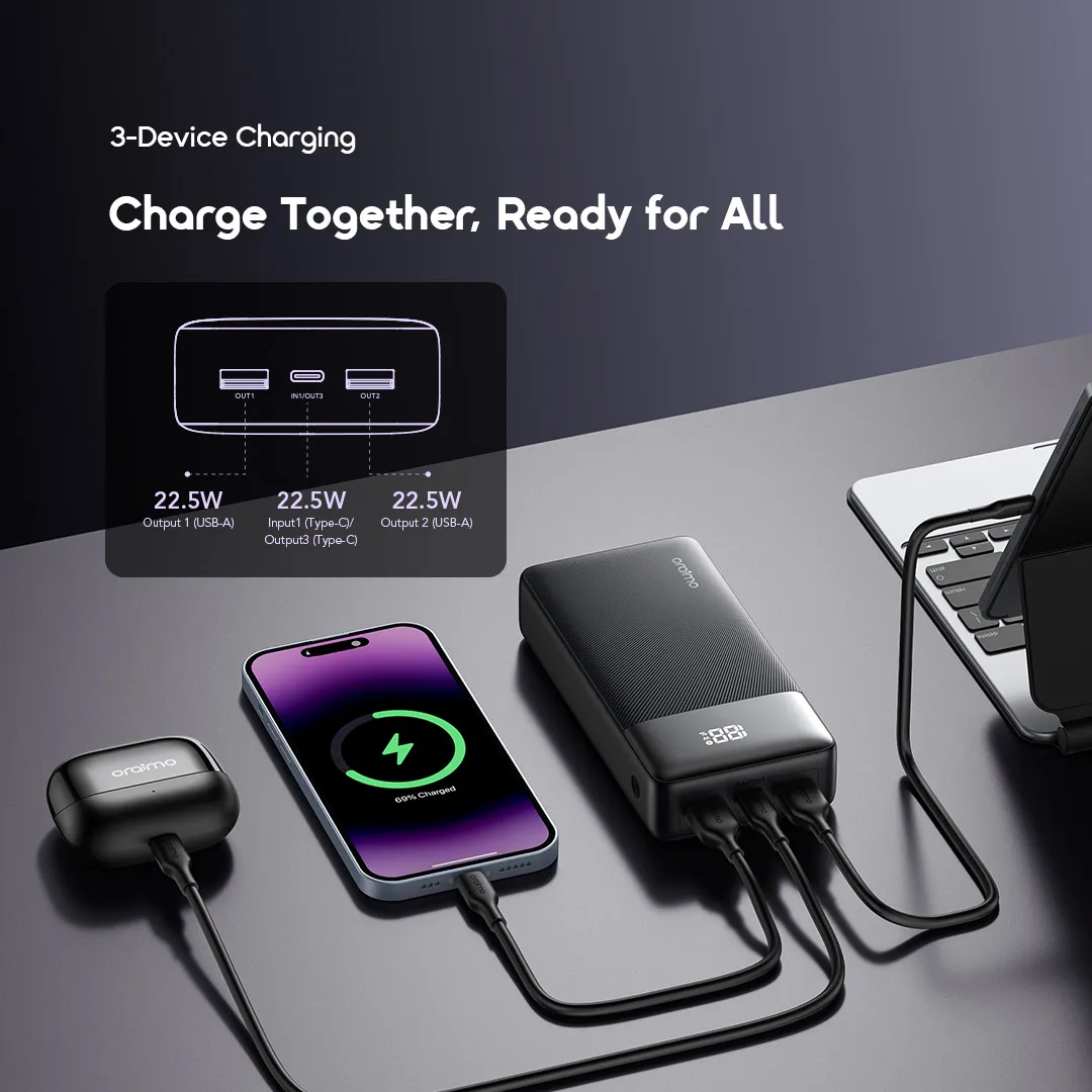 oraimo PowerNova Q21 20000mAh 22.5W Power Bank OPB-7200Q oraimo power bank powernova q21 opb 7200q 8 3 device charging