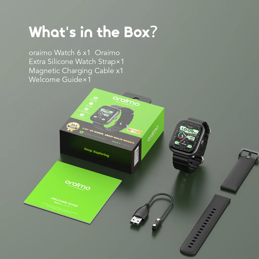 oraimo Watch 6 2.04" TFT IP68 Smart Watch OSW-807 oraimo smartwatch watch6 OSW 807 12 package
