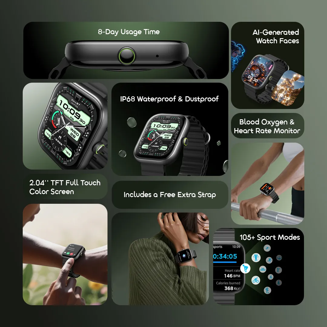 oraimo Watch 6 2.04" TFT IP68 Smart Watch OSW-807 oraimo smartwatch watch6 OSW 807 2 features