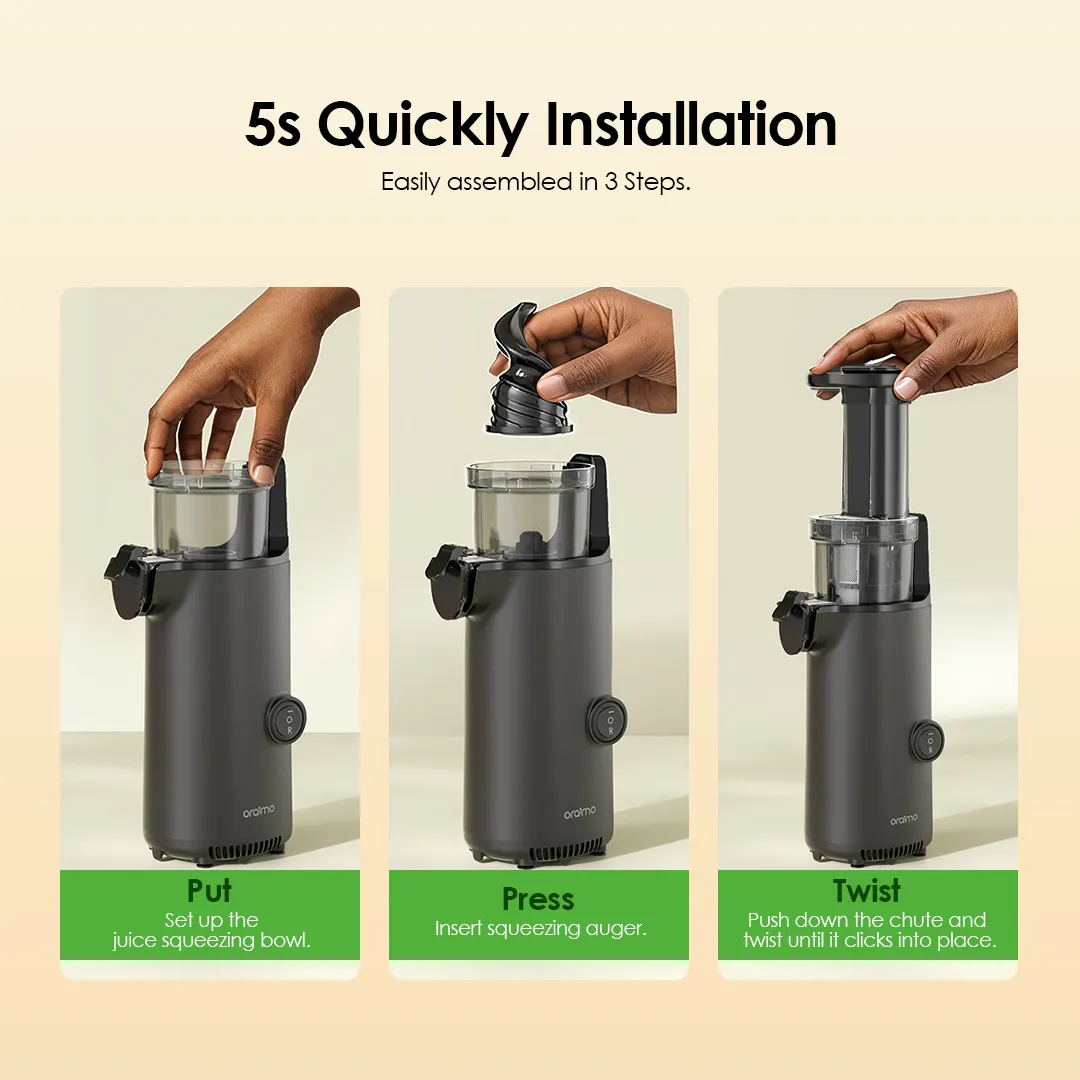 oraimo EasyJuice Mini Portable Slow Juicer OMJ-201A oriamo EasyJuice Mini OMJ 201A 5s quick installation