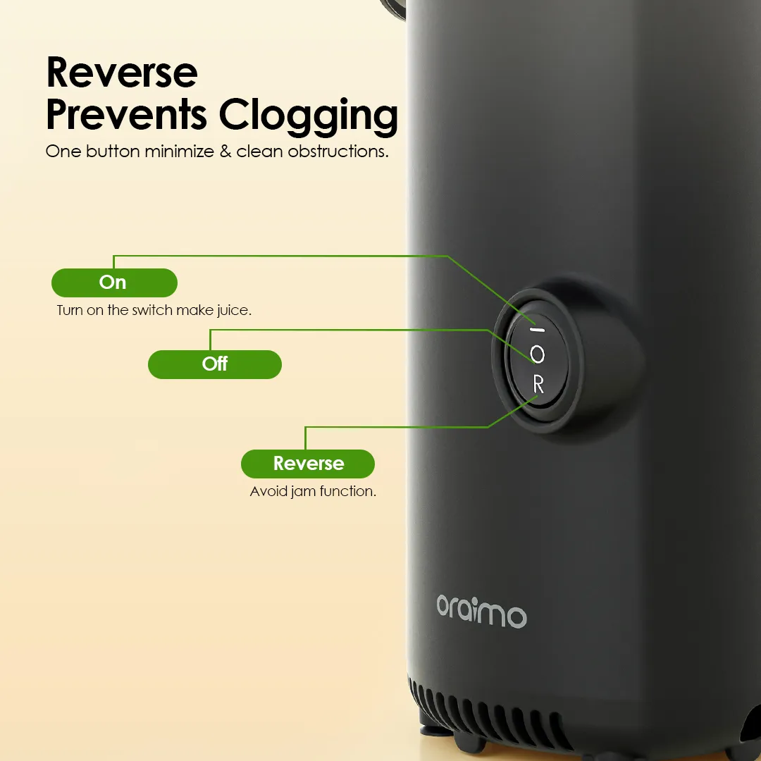 oraimo EasyJuice Mini Portable Slow Juicer OMJ-201A oriamo EasyJuice Mini OMJ 201A reverse prevents clogging