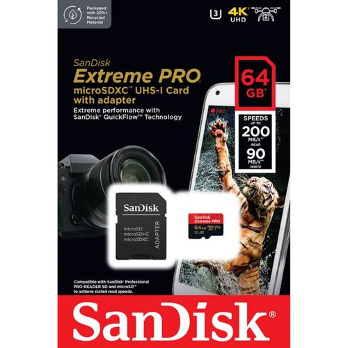 SanDisk 64GB Extreme PRO MicroSD Card With Adapter 1 3